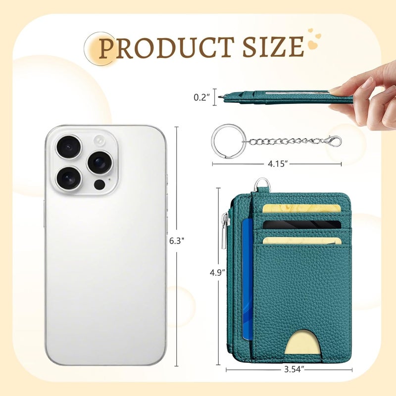 Kelvoris Teal Blue Credit Card Holder Small Wallet Women, Minimalist Slim RFID Blocking Wallet Woman Keychain with Zipper Coin Pocket, Front Pocket Thin Travel Card Case with ID Window Ladies Gifts - Image 5